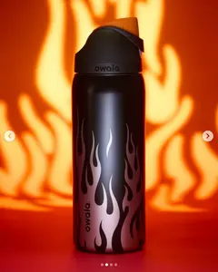 Owala FreeSip Stainless Steel Water Bottle, Chrome Inferno Flames Design, 32 oz