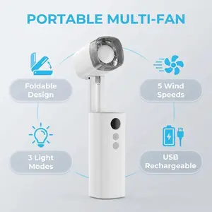 New Handheld Capsule Folding Fan with Light, Portable High-Speed Turbo Mini Fan for Outdoor Camping