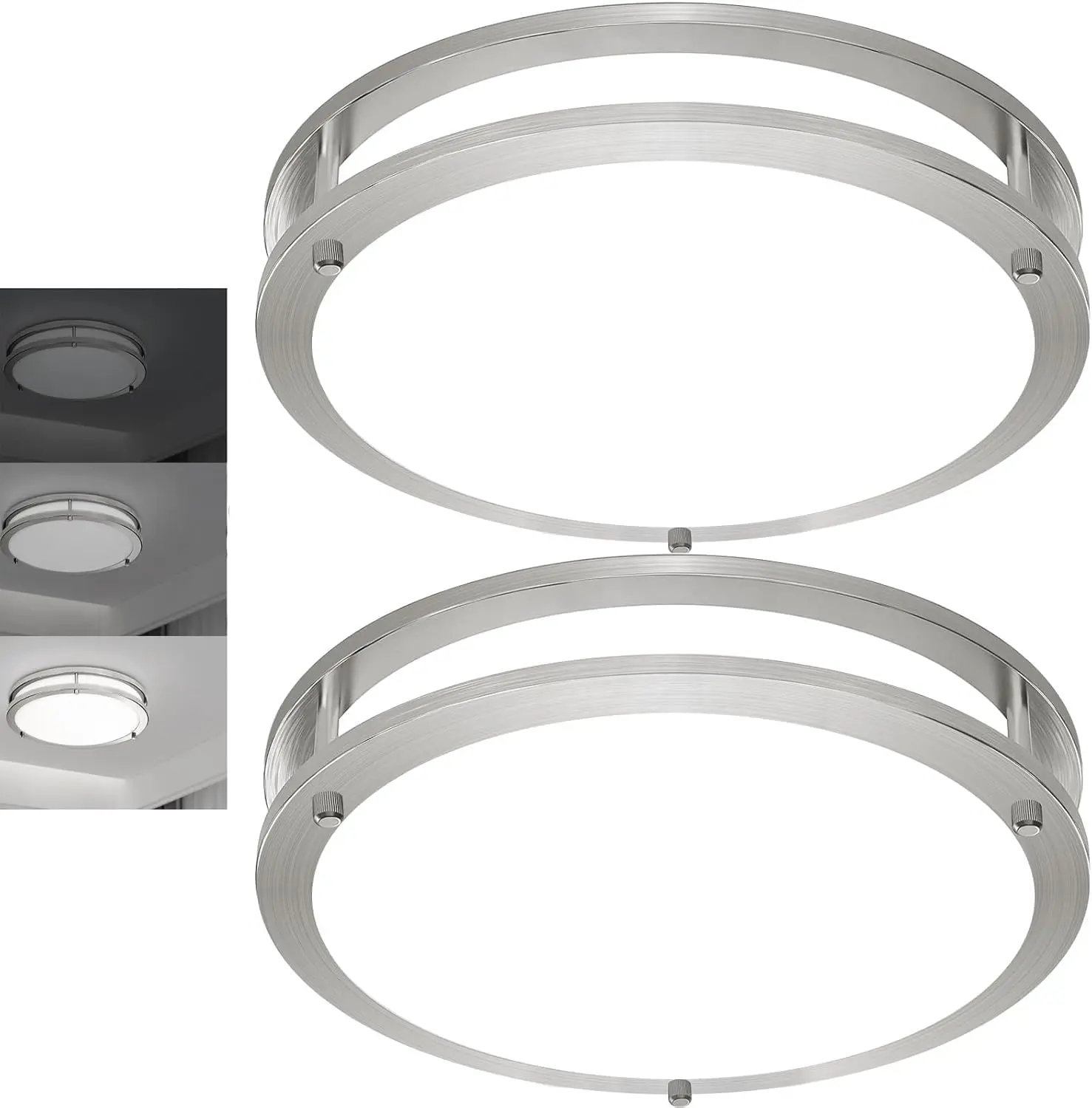 2-Pack 10in Dimmable Brushed Nickel LED Ceiling Light Fixtures, 24W 2400LM 5000K Flush Mount, 24W Power, Indoor Use, Modern Ceiling Lamp for Hallway, Bathroom, LED Lights