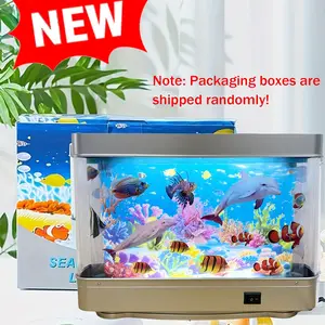 New LED Dynamic Artificial Fish Tank Light, Pink Dolphin Aquarium Sensory Lamp, with Wall Shelf Display, Ocean Scene Decor Lamp for Bedroom, Living Room, Office, Aquarium Decor, Office Relax, Oceanthemed Lighting, Switch Control Lighting