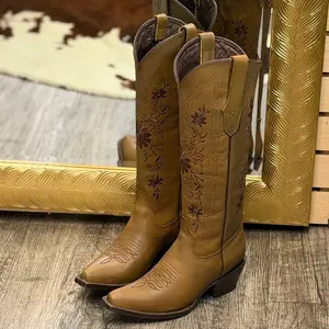 WOMEN'S TAN SNIP TOE Boot Handcrafted Premium Full Grain Leather 13" Shaft 1.75" Heel True to Size Footwear for Girls