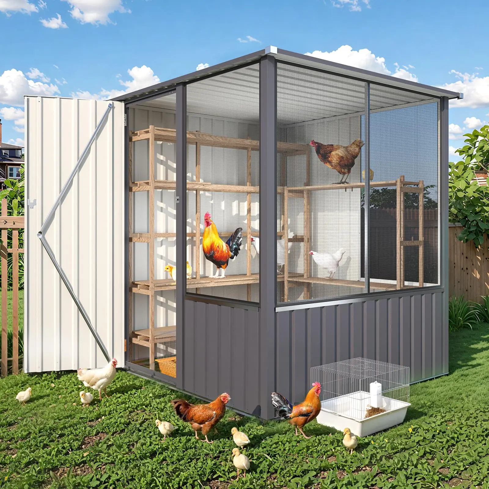 AECOJOY 5x5 FT Storage Shed Metal Sheds Outdoor with Lockable Doors Ventilated Mesh Utility Garden Tool Shed for Backyard Patio Poolside Assembly Required