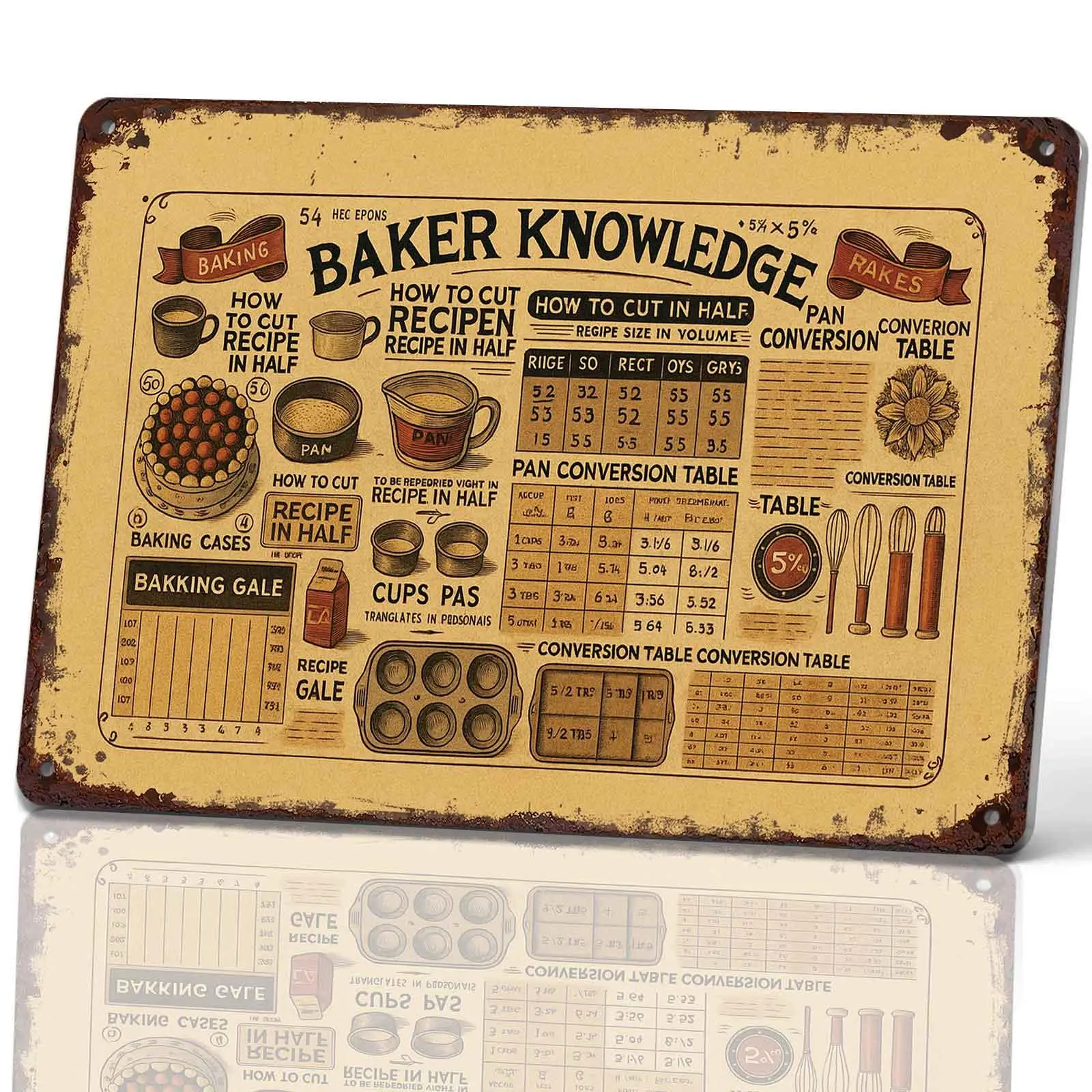 Baker Knowledge Retro Metal Tin Sign 8x12 Inch Vintage Baking Wall Decor for Kitchen Cafe Bakery Gift for Home Bakers and Pastry Lovers