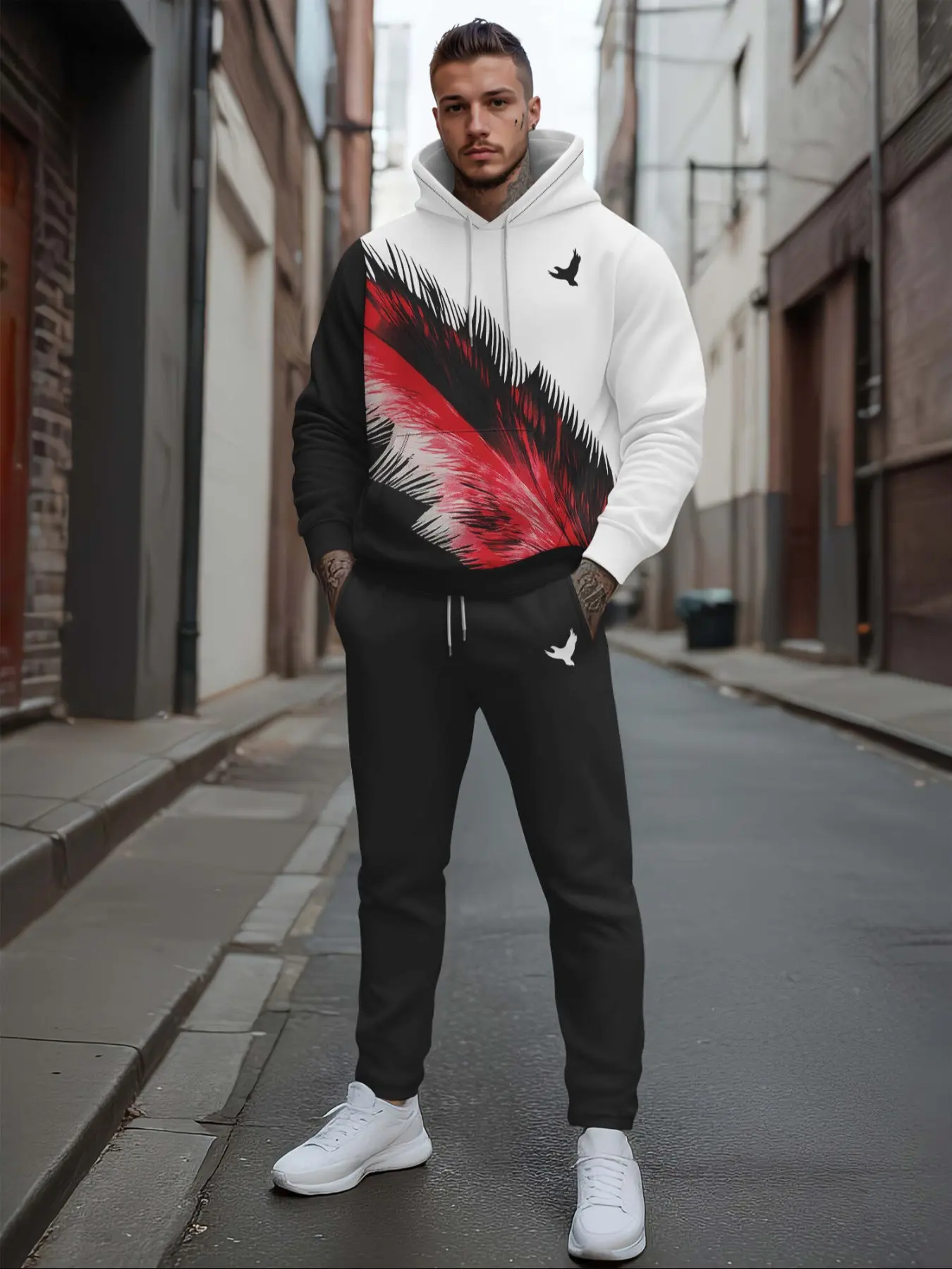 Trendy Christmas Print Hoodie Set, Casual Fitted Long Sleeve Top & Pants, Sportswear for Running & Outdoor Activities, Tracksuit Set
