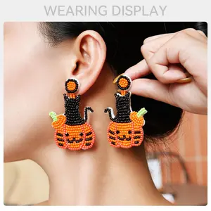 Pumpkin Earrings, New Original Halloween Earrings, Handmade Beaded, Cute Pumpkin Bead Earrings