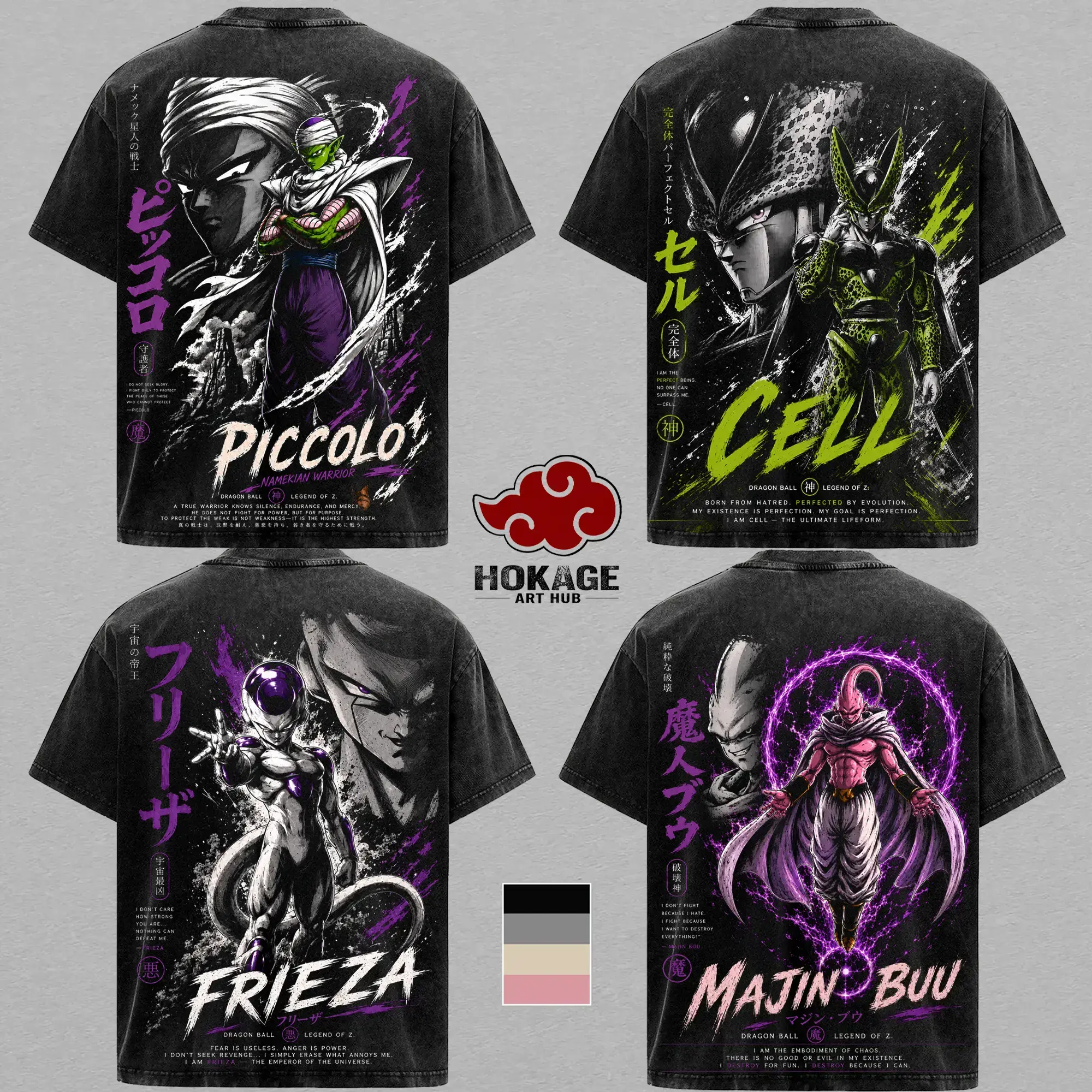 Vintage 90s DBZ Anime Villains Graphic Tee Men's Frieza Cell Majin Buu Piccolo Shirt Premium Washed Cotton Distressed Streetwear Trendy Oversized T-Shirt Unisex Back Print Dragon Ball Z Gifts Retro Anime Clothing Aesthetic Y2K Casual Tops Merch Men