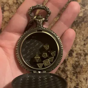 Fantasy Flying Dragon Design Watch Case with Chain & Dice, Vintage Style Watch Case with Chain & Dice, Role Playing Game Accessories