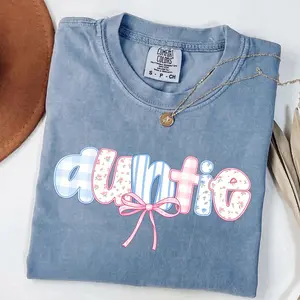 Auntie Comfort Colors Shirt, Unisex Casual Graphic T-Shirts, Aunt Tshirt, Coquette Bow Auntie Shirt, Gift For Aunt Tee, New Aunt Gift, Pregnancy Announcement For Aunt