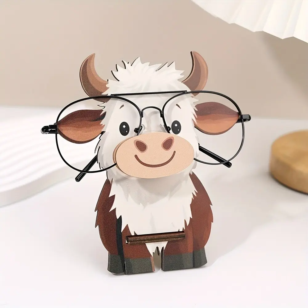 Wooden highland bull eye glasses frame&glasses display frame - cute animal design, durable wooden structure, home and office desk decoration, Cute desktop decoration, novel gifts, Collectible Room Decor, Home Decor Ornament