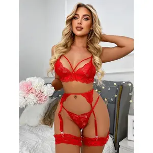 5packCrossFrontFloralLaceGarterLingerieSetWith1pairLegRing