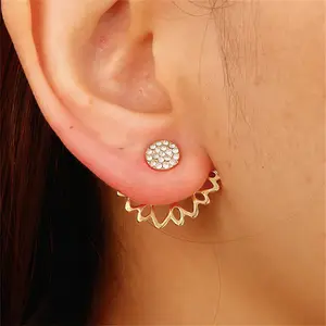 Elegant Crystal Stud Earrings with Gold Lotus Backing