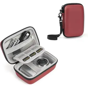 h-54Digital Camera Case for Compact Digital Cameras, Storage Travel Carry Case with 3 SD Card Slots for Camera, Batteries, SD Card – Beige