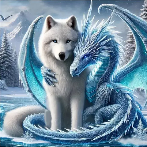 DIY 5D Diamond Arts Colorful Painting Kit, Wolf & Dragon Pattern Diamond Arts Colorful Painting without Frame, DIY Decor Painting for Bedroom, Diamond Painting Kits, Diy Craft Supplies