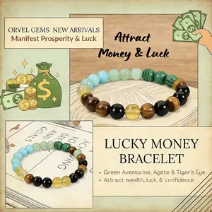 Fortune Cord Money Attraction Bracelet with Green Aventurine & Tiger Eye - blue friendship bracelet beaded jewelry protection bracelet encouragement gift fashion artificial bracelet of the day Colorblock Beaded Crystal Bracelet