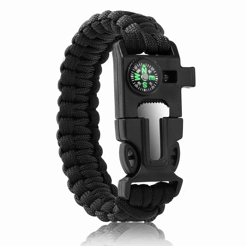 Survival Bracelets for Men Paracord Tactical 5-in-1 Camping Gear Kits,with 12-ft Detachable Parachute Rope,Fire Starter,Embedded Compass,Whistle&Emergency Multitools
