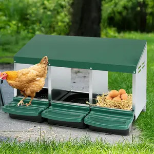 Chicken Nesting Box, 3 Compartments Chicken Laying Box, Hanging Nesting Box with Egg Saver, Perch Cover for Hen
