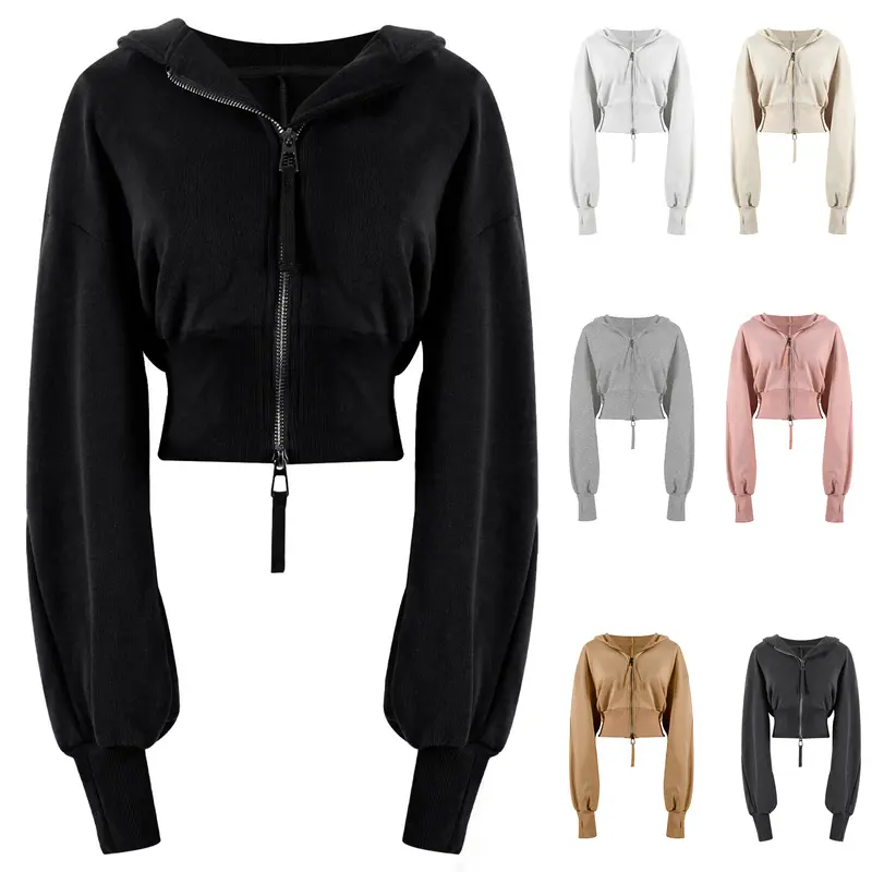 Yimoon Cropped Hoodie Women Zip Up Long Sleeve Sweatshirts Casual Fashion Hooded Workout Jacket Crop Top