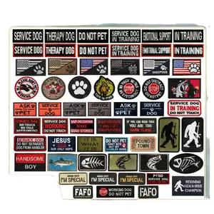 20-Pack Service Dog Tactical Morale Patches, 100% Flag Patch Guaranteed, No Duplicates, Fully Embroidered Hook & Loop for Dog Harnesses, Vests, Collars & Leashes.