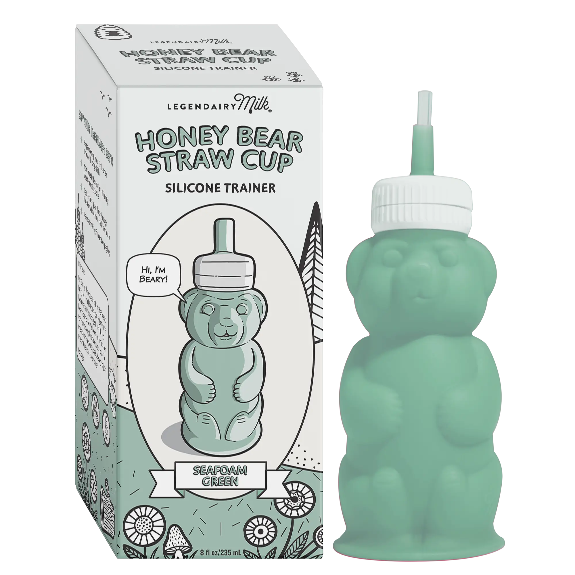 Honey Bear Straw Cup - Legendairy Milk - 8 oz Food Grade Silicone - Dishwasher Safe - 1 Bottle and 2 Straws - Reusable - Water Bottles Drinkware
