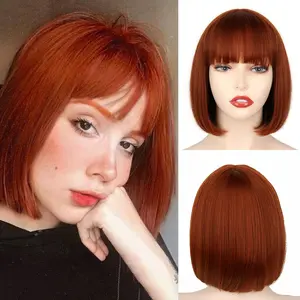 Xinran Red wig with bangs, short red Bob wig for women, Auburn wig Bob with bangs for daily party Cosplay