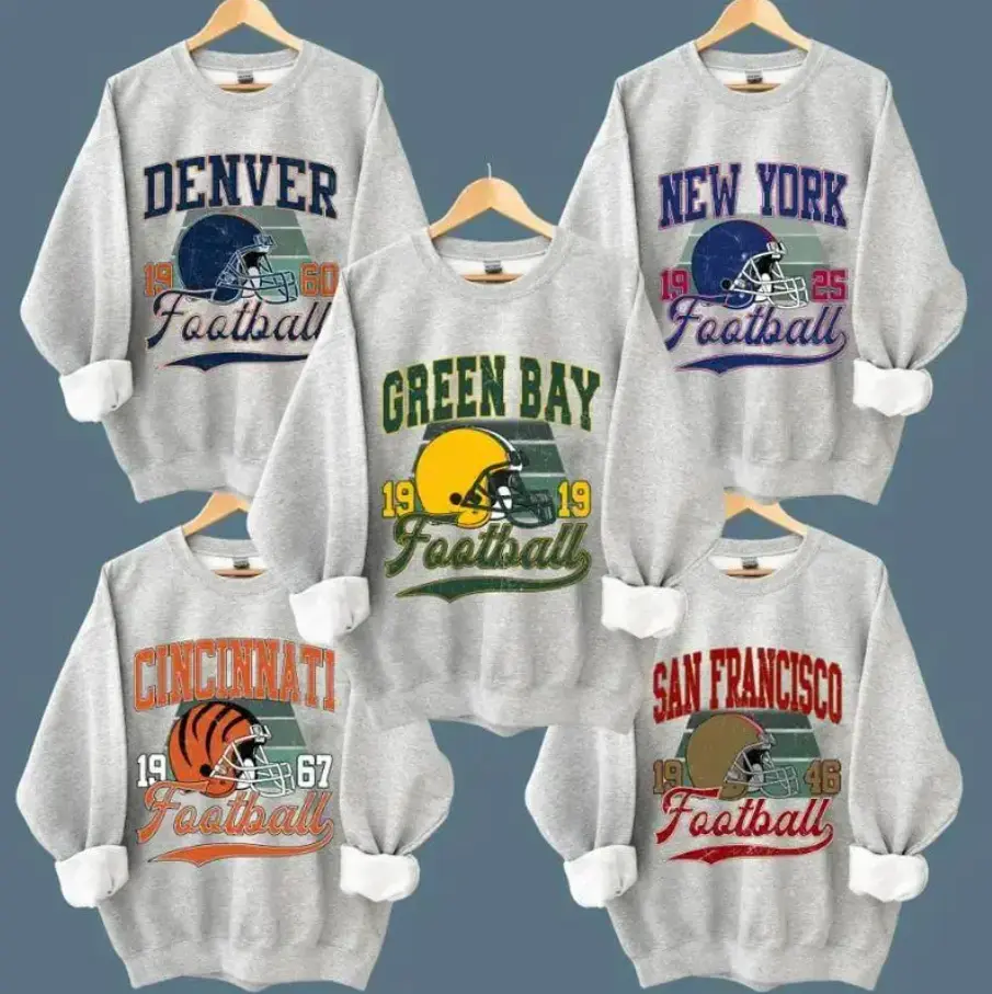 All 32 Teams Vintage Fotball Fan Sweatshirt Ash Grey Shirt, Team With Helmet Design Sweatshirt, Celebrate with Classic Sports Apparel, Show Your Pride for Every Football City Unisex Top, Fashion For All