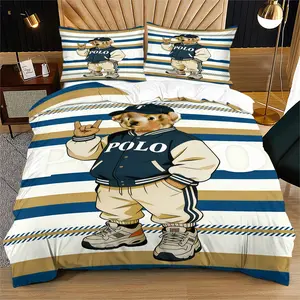 Bear Pattern Duvet Cover Set, Soft And Durable Bedding Set, Contains 1 Duvet Cover And 1 Or 2 Pillowcases, Suitable For Children And Adults Daily Holiday Birthday Gifts Bedroom Decorations