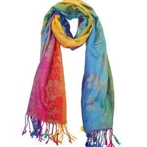 Authentic Pashmina's Rainbow Flowers Handcrafted Cashmere Shawl Scarf Soft Floral Design Versatile All Seasons Fashion Accessory