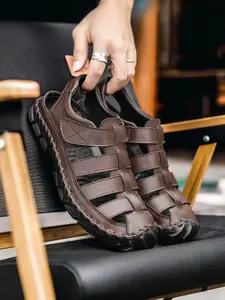 Men's Breathable Slip-On Sandals, Pure Handmade Stitching Design, Ideal for Outdoor & Commuting Use, Comfortable Lightweight Footwear