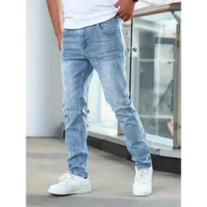 Stretchy Slim Fit Denim Jeans for Men - Soft, Breathable, High-Elastic Fabric, Casual Streetwear Style, Perfect for Outdoor Activities, Daily Wear, and Travel