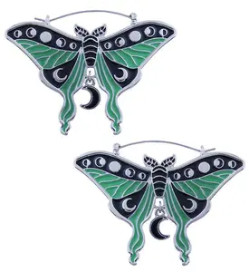 Moon Phase Moth Stainless Steel Plug Hoops