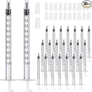 PARTY 20 Pack 1ml with Caps, 1cc , Small Oral with Tip Cap Individually Wrapped for Scientific Labs, Liquid Measuring, Pet Feeding, Oil & Glue Dispenser