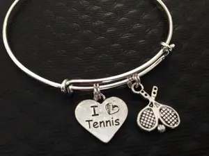 I Love Tennis on Expandable Adjustable Wire Bangle Bracelet Trendy Stacking Team Sport Coach Gift