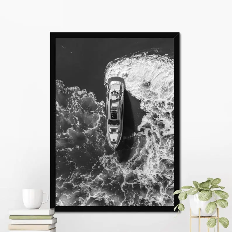 Vintage Yacht Poster, Luxury Fashion Poster, Black and White, Classic Room Decor, Nautical Wall Art, Fashion Printed Trending