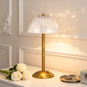 Rechargeable Table Lamp, LED Cordless Desk Lamp, Battery Operated Portable Table Light 3 Color Stepless Dimming Bedside Night Light for Restaurant Hotel Room Outdoor