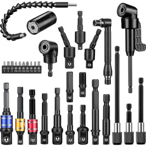 32 Pieces Flexible Bit Extension Set Including 105 °   Angle 1/4, 3/8, 1/2 Inch Hex Adapter Bendable Extender Bit Extension Screwdrive