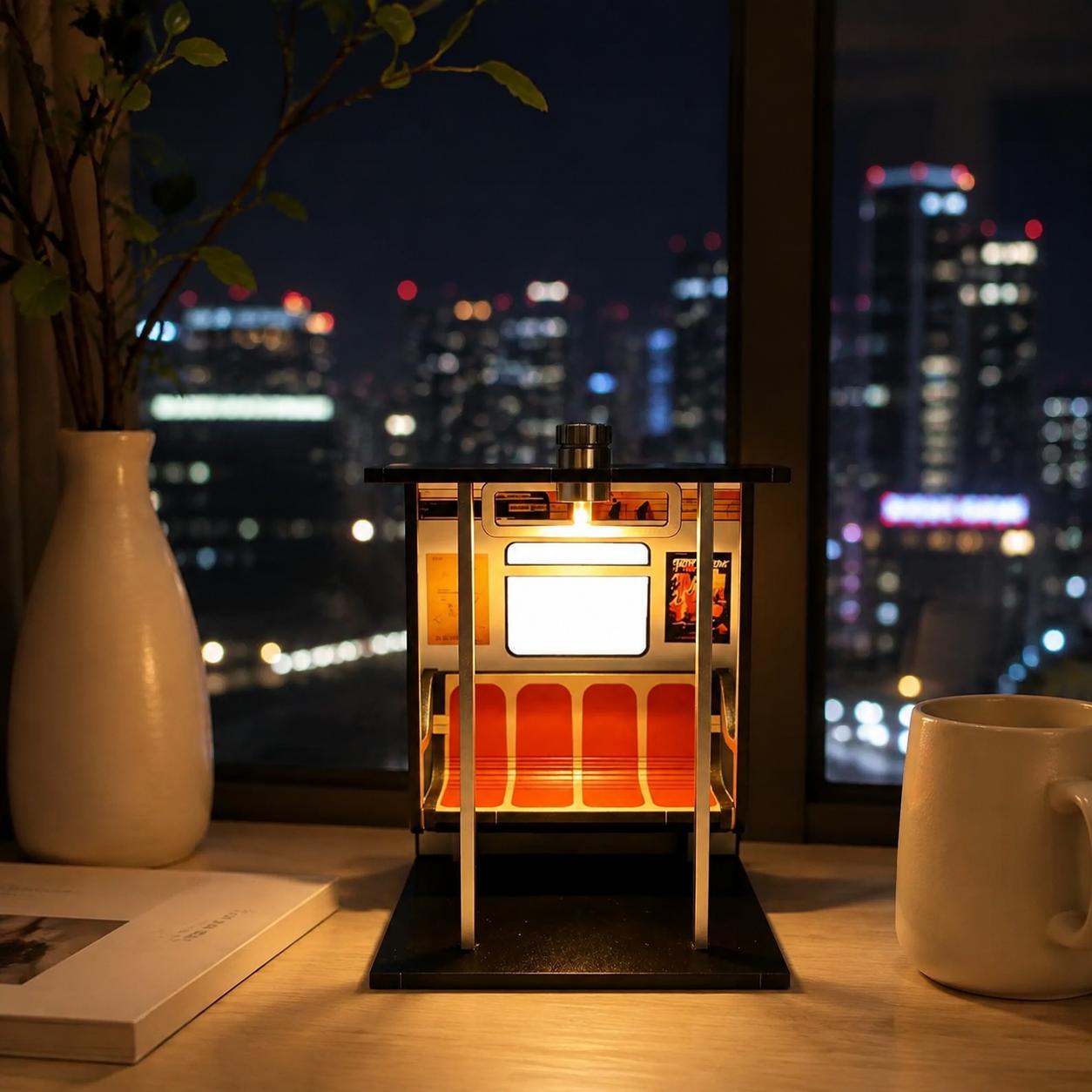 American-style neon night lights for bus stops in New York. Retro bus waiting shelter model desk lamp. Desktop decorative piece lamp.
