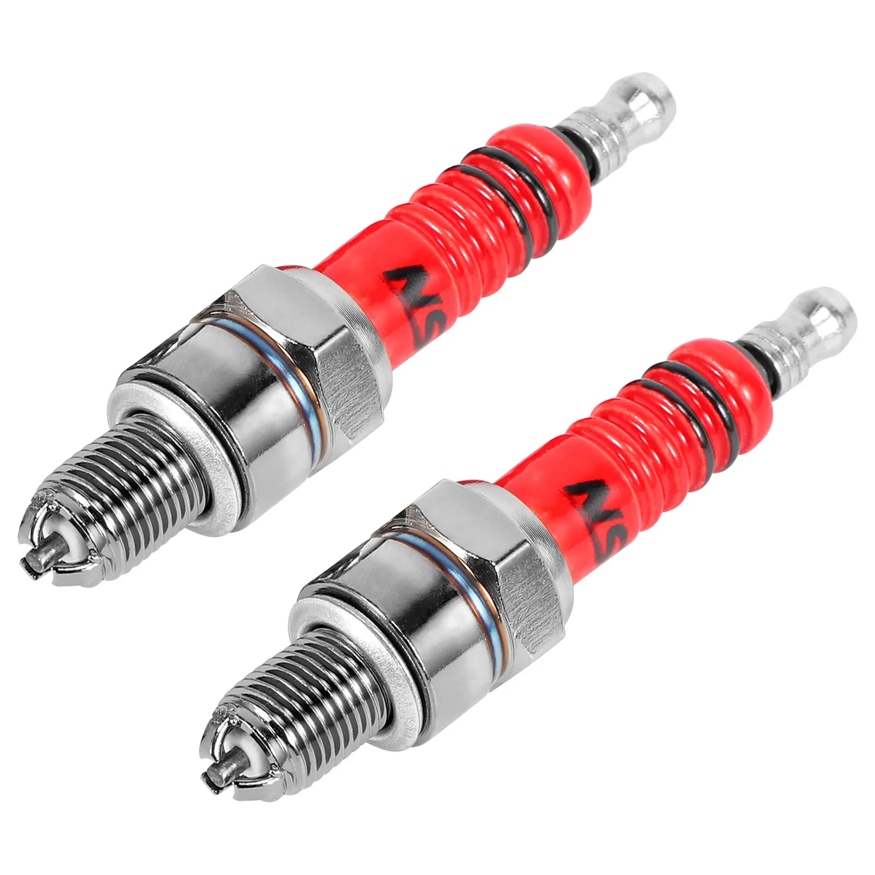 White Gold Coated 2-Piece A7TC Model Ceramic Spark Plugs - 3 Electrodes, 10mm Thread Diameter, High Performance for ATV Scooters (50cc, 110cc, 125cc, 150cc)
