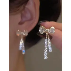 Bow decoration pendant earrings, earring earrings jewelry, elegant rhinestone decoration women's pendant earrings, party fashion jewelry, daily birthday gifts ergonomically breathable silicone wedding rings, herringbone necklaces undefined