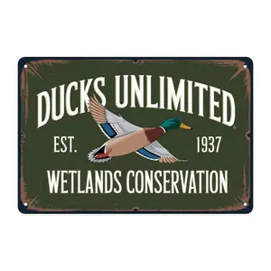 Ducks Unlimited Wetlands Conservation Tin Sign， Vintage Ducks Unlimited 1937 Metal Sign Print Aesthetic Room Decoration for Home Bedroom Kitchen Dorm Bathroom Wall Decor 8 X 12in