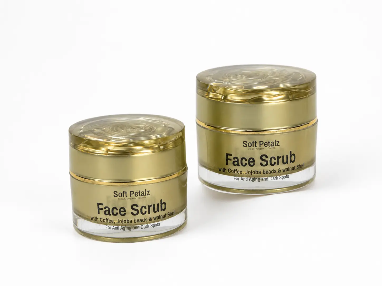 Soft Petalz Coffee Walnut Face Scrub - Vegan Exfoliating Cleanser with Coconut Oil & Glycerin for Brightening and Smoothing Dull Skin, Powder, Polish, Scent, Gentle, Mild