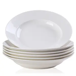 CalidoCasa 9-Inch White Ceramic Dinner Plates Set of 6, Modern Round Salad and Serving Dishes for Family Meals, Microwave Oven Dishwasher Safe, Scratch Resistant Tableware for Home & Restaurant Use