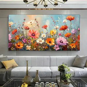 1 Framed Canvas Painting - Vivid Flower Field Painting, Modern Living Room and Office Wall Decor, Colorful Style