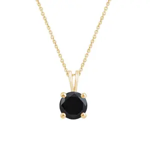 DEWBERRY 1.5Ct Round Black Diamond Solitaire Pendant Necklace for Women & Men in 14KT Yellow Gold Plating over 925 Silver
