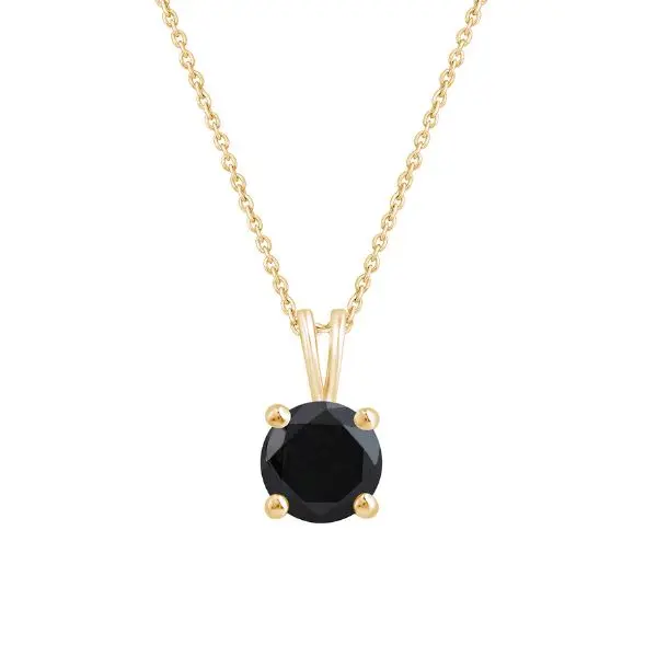 DEWBERRY 1.5Ct Round Black Diamond Solitaire Pendant Necklace for Women & Men in 14KT Yellow Gold Plating over 925 Silver