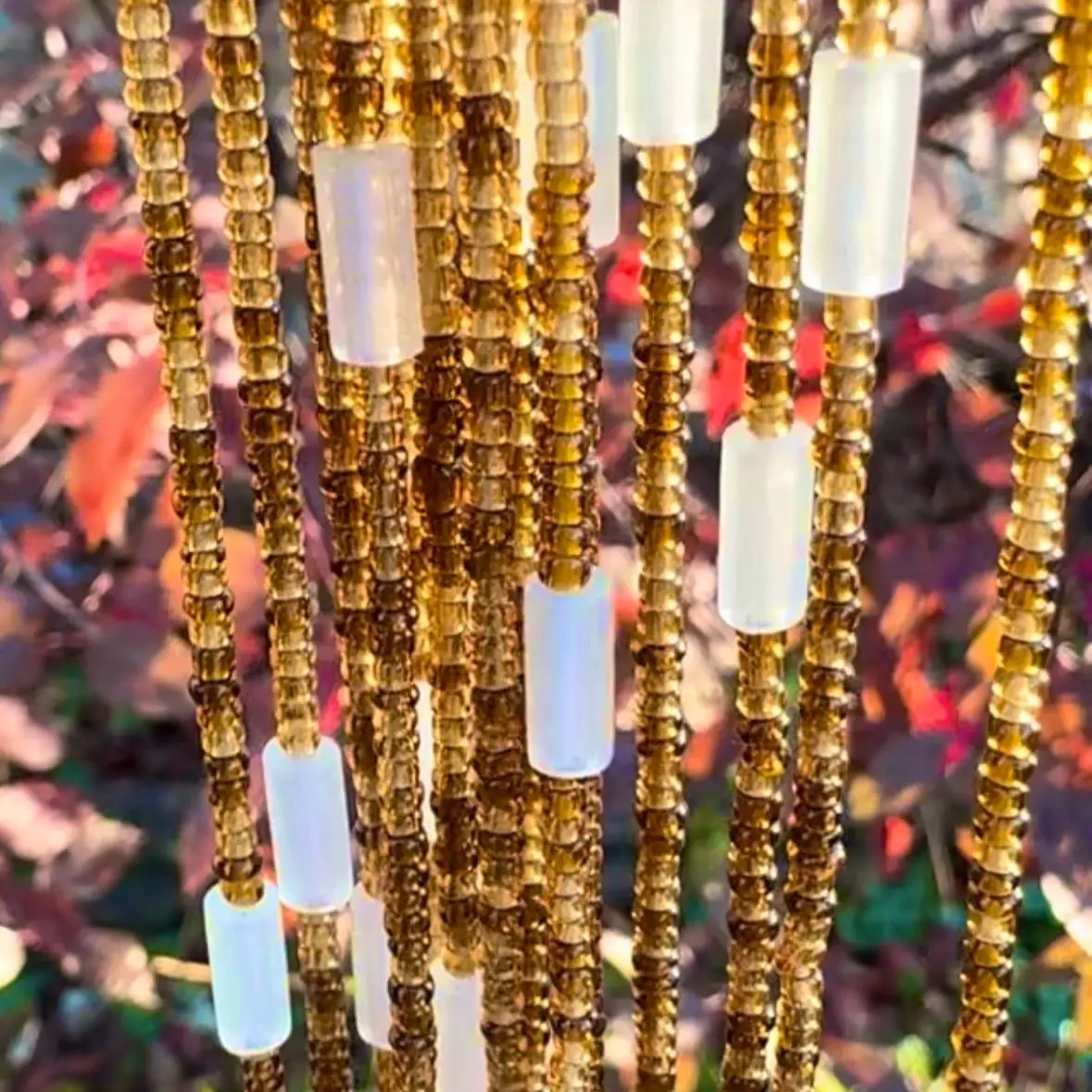 Tie on waistbeads-Gold with glow in the dark beads