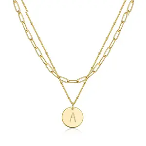 Fashion jewelry Rice bead chain Paper clip chain English 26 letter double layer necklace