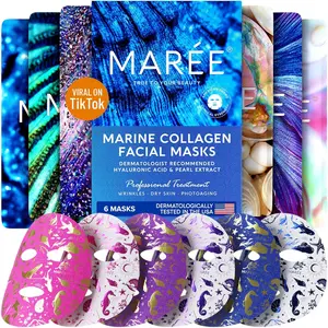 Moisturizing Facial Masks Marine Collagen Hyaluronic Acid Sheet Green Red Algae Extract All Skin Types Hydrating Skin Care Mask Pearl Extract 6 Pack