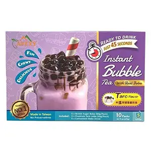 Bubble Tea COMPLETE SET. BEST DIY Boba/Bubble Tea Kit, Ready In 45 Seconds, 5 Packs Milk Tea Powder + 5 Packs Brown Sugar Tapioca Pearls+ 5 Bubble tea Straws By APEXY, Taro