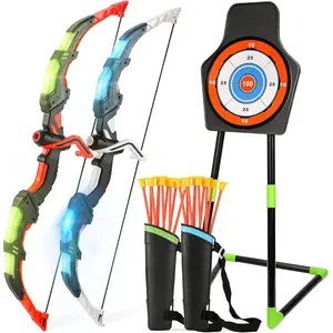 Bow and Arrow Set for Kids, 2-Pack LED Light Up Archery Set with 20 Suction Cup Arrows, Indoor and Outdoor Toy for Boys Girls Age 4-8 8-12 with Standing Target&2 Quivers, Birthday Gift 3-12 Years Old