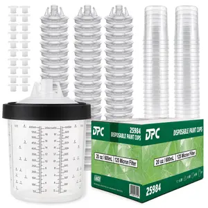 Disposable 20 Ounce (600ml) Paint Spray Gun Cups Liners and Lid System, 50 Pack 125 MIC Kit